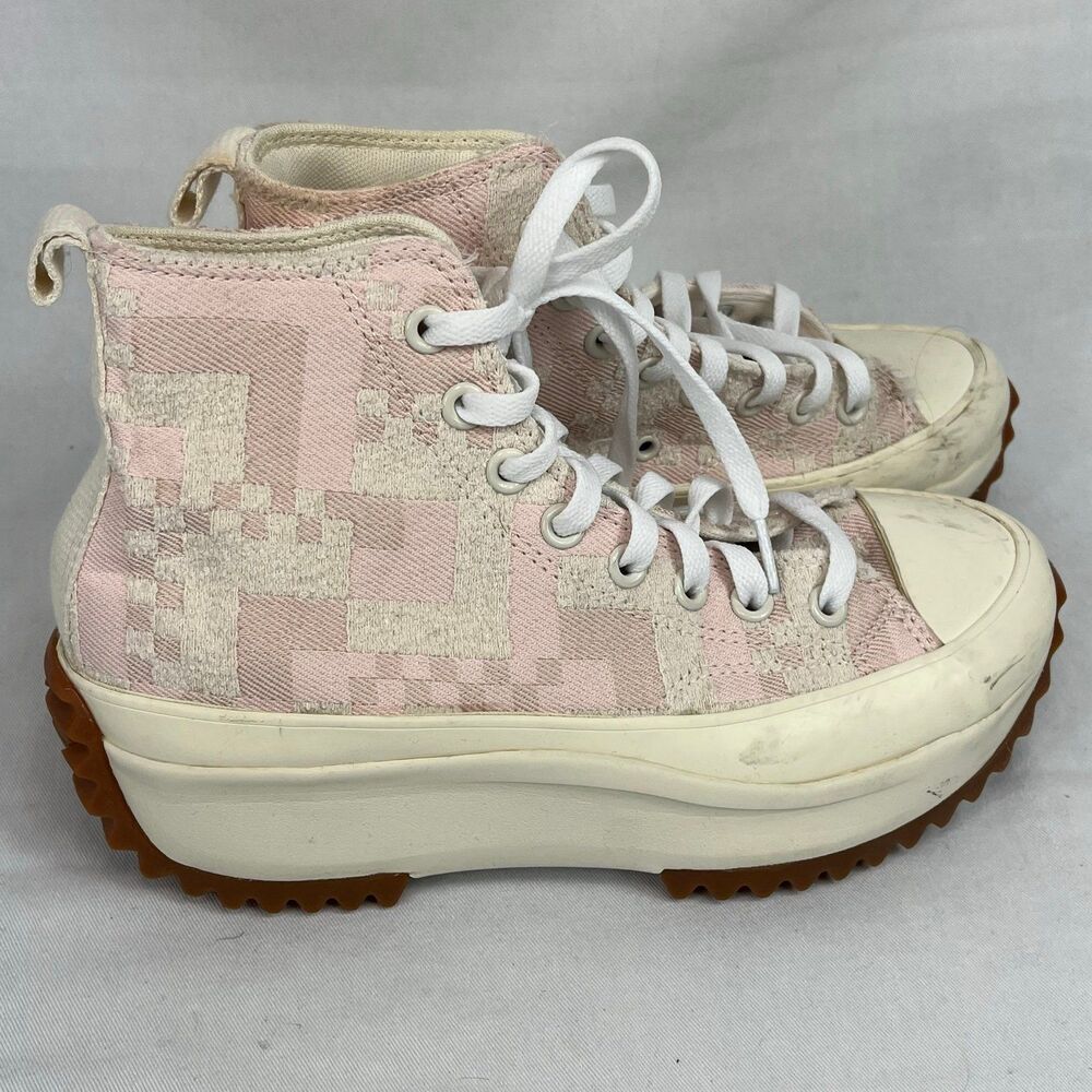 Converse Run Star Hike High Top Pink Cream Woven Women’s Size 5.5 / Men’s 8